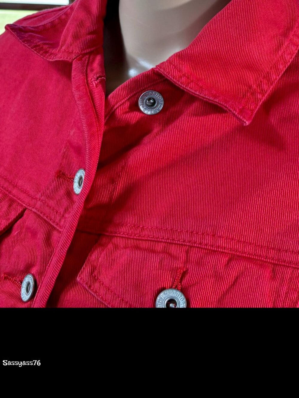 🆕THE TERRITORY AHEAD▪️Red 100% Cotton Seamed Fitted Jean Jacket - Picture 3 of 7